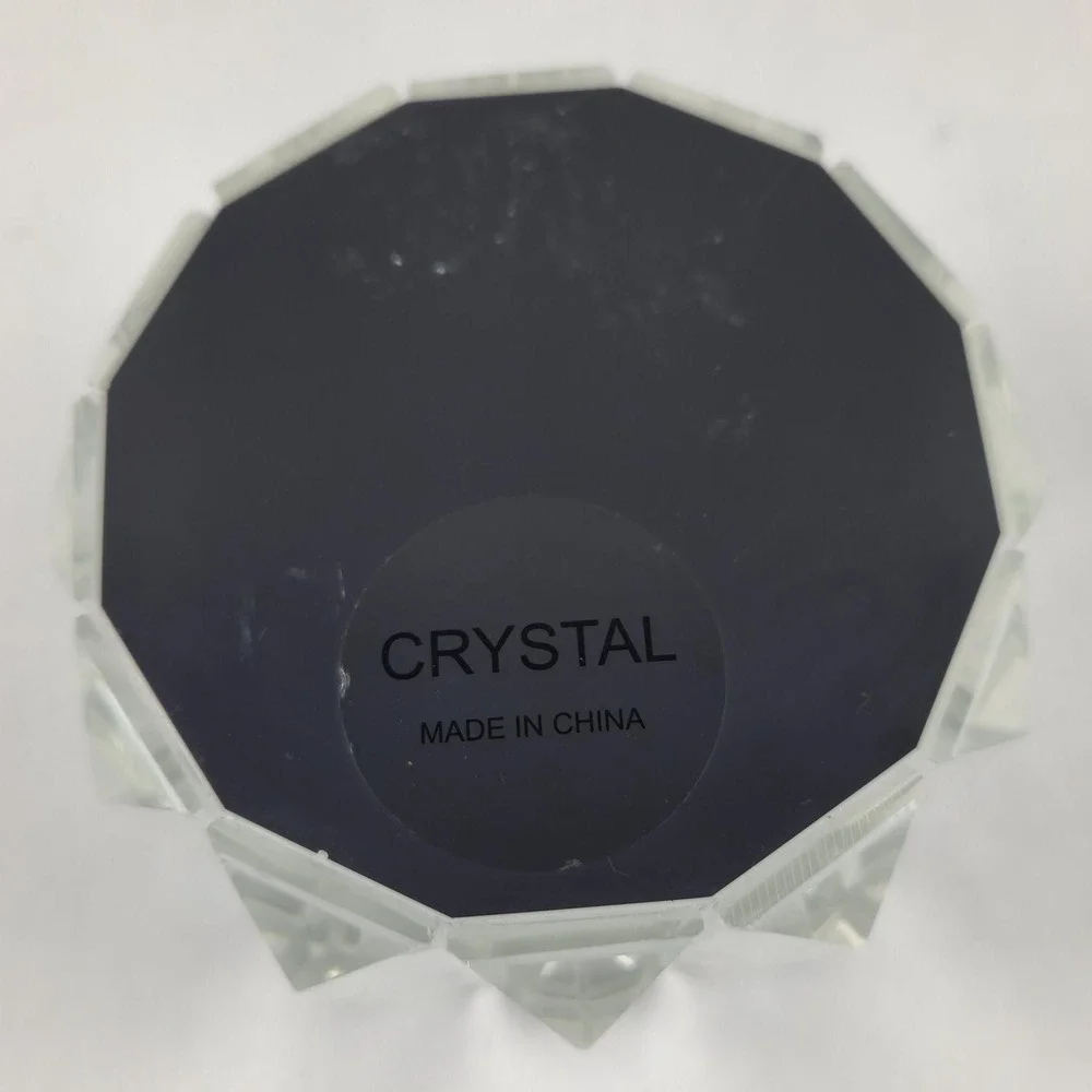 Faceted Crystal Glass Panel Trinket Jar with Lid‎ Prismatic Vanity Decor